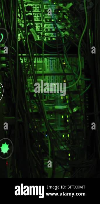 Animation of eco icons and digital data processing over computer ...