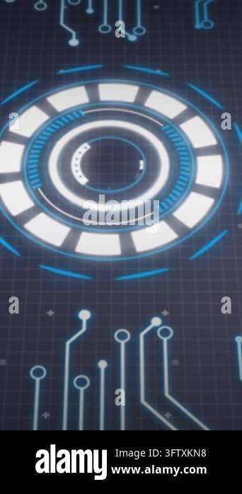 Animation of arc reactor, graphs, computer language and circuit board ...