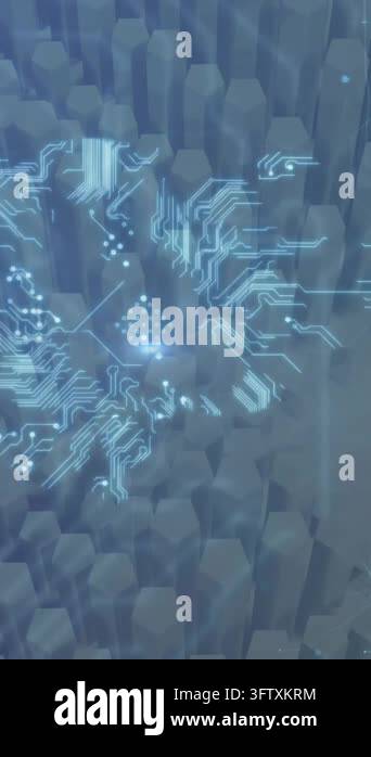 Animation of brain with computer circuit board over shapes on white ...
