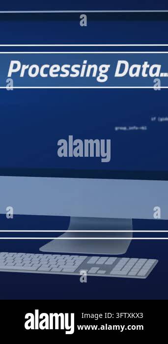 Animation of loading over digital screen and screen on navy background ...