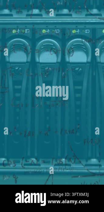 Animation of mathematical data over close up of flashing lights of ...