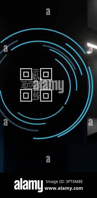 Animation of qr code data processing over computer servers. Global ...