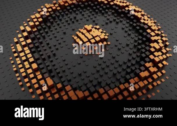 Abstract animation of golden cubes forming a circular shape on a dark ...