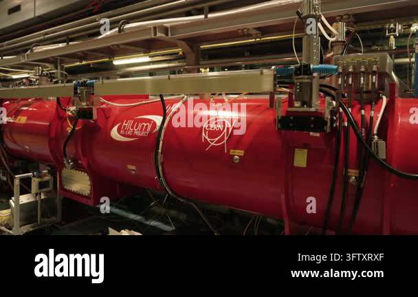 High-Luminosity LHC HiLumi magnet tube at the CERN facility Stock Video ...
