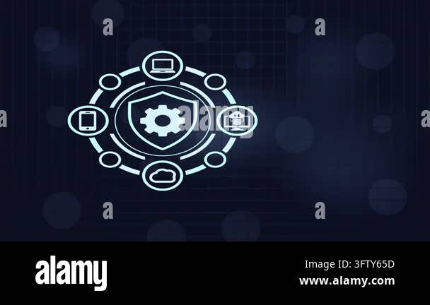 Futuristic digital business network animation featuring connected icons ...