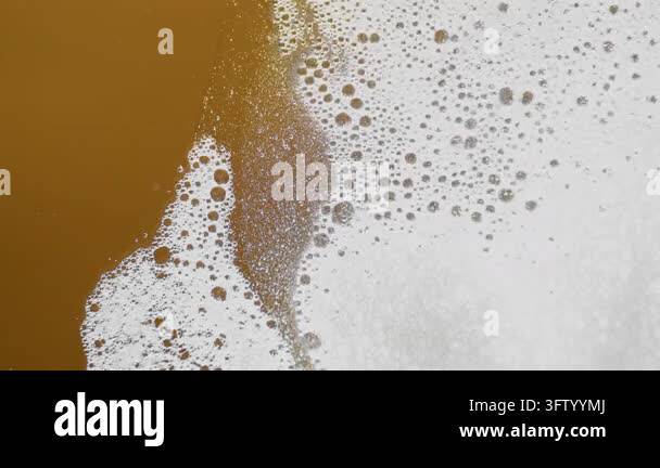 Sudsy white foam expanding and contracting over a golden-brown liquid ...