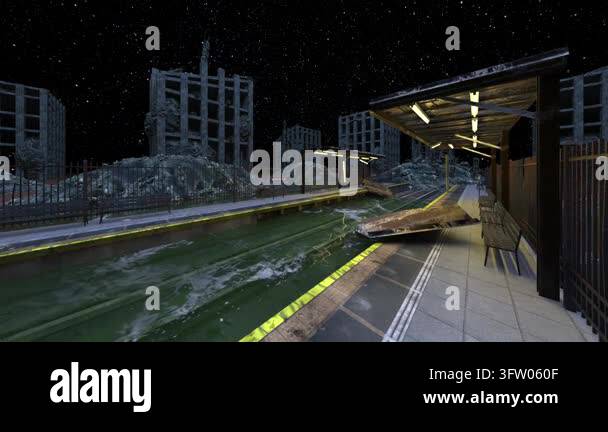 3D rendering of the abandoned station Stock Video Footage - Alamy