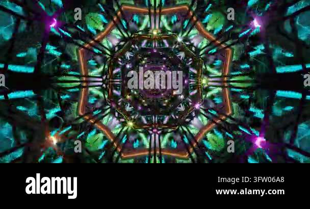 Abstract kaleidoscope animation with geometric symmetry and glowing ...
