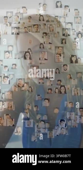 Vertical video: Woman turning as tiles appearing, overlay hiding face ...