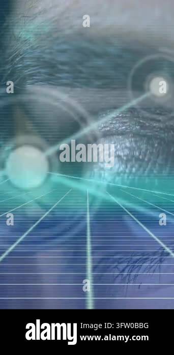 Vertical video: Woman holding eye still, grid appearing initiating AR ...
