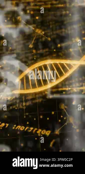 Glowing golden DNA helix appearing, rotating in bio grid, molecules ...