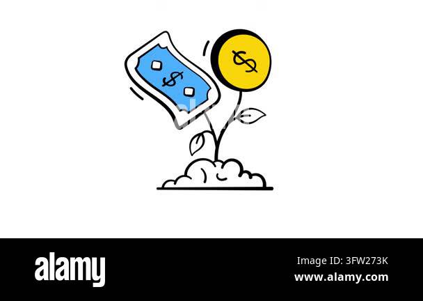 An amazing hand drawn animated icon of a money plant illustrates long ...
