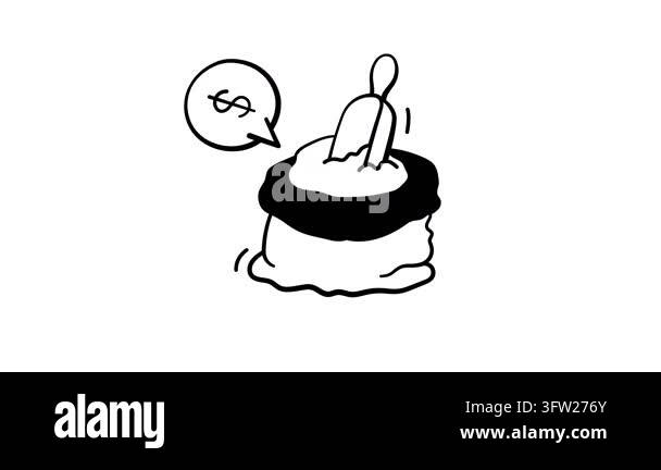 Modern hand drawn animated icon of money scoop bag illustrate financial ...