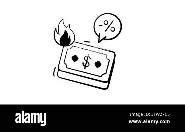 Ready to use a hand drawn animated icon of money on fire represents ...
