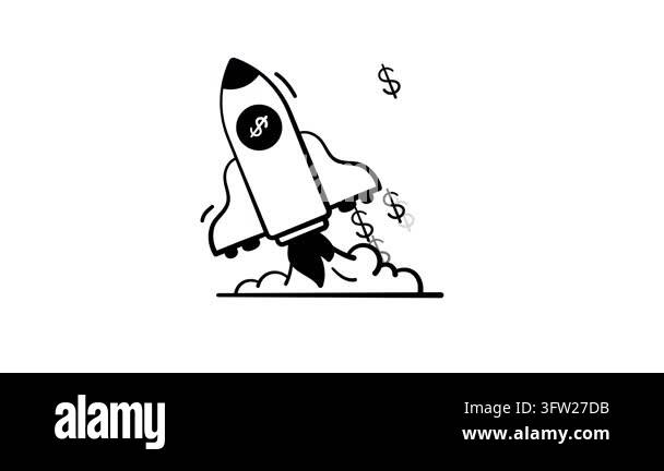 Trendy hand drawn animated icon of money rockets highlight rapid ...