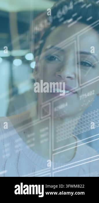 Vertical video: Woman scanning glass while peer appearing, both ...
