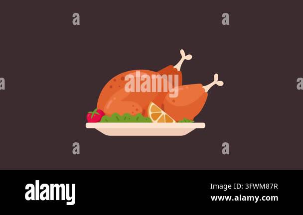 Stylized illustration of a steaming roasted turkey for Thanksgiving or ...