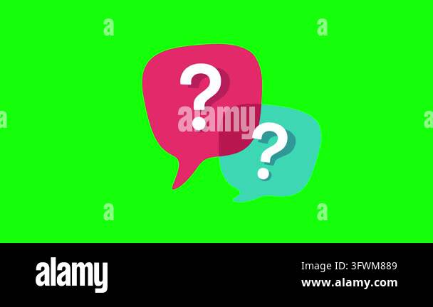 Engaging question mark icons in colorful speech bubbles on green screen ...