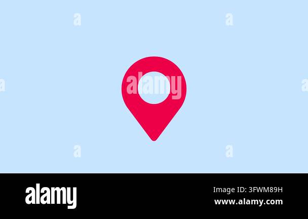 Bright red minimalist GPS location pin icon on a light blue background ...