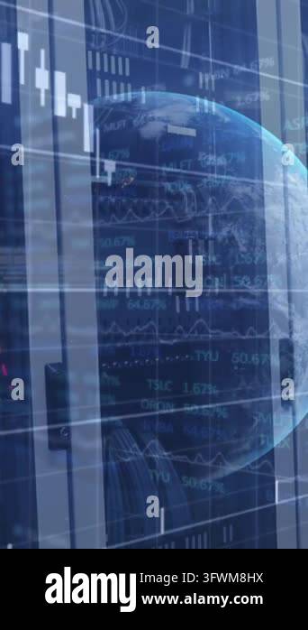 Digital animation of financial data processing over computer server ...