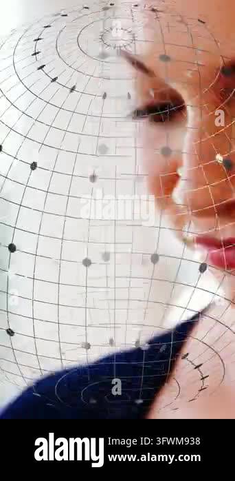 Woman lifting phone, rotating and tapping as AR grid wrapping around ...