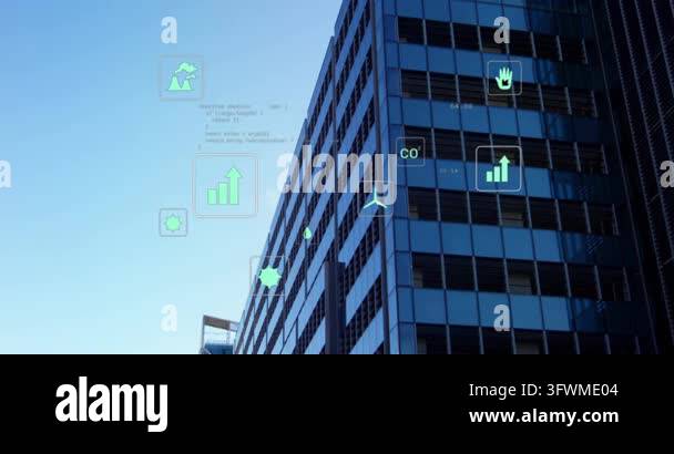 Vertical video: Showing glass tower getting data feed, shifting HUD ...
