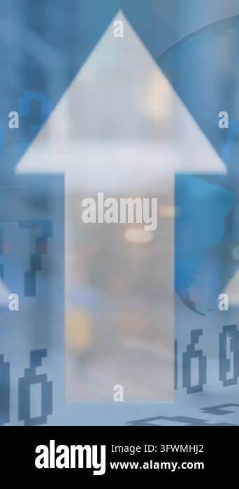 Animation of arrow icons moving upwards, spinning globe, changing ...