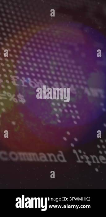 Animation of computer language over dots forming map against globe in ...