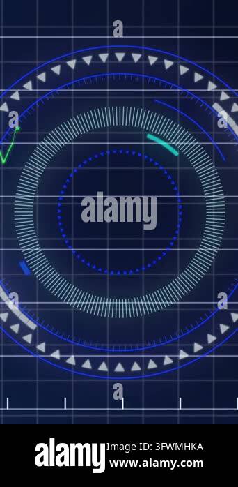 Animation of scope scanning and data processing over blue background ...