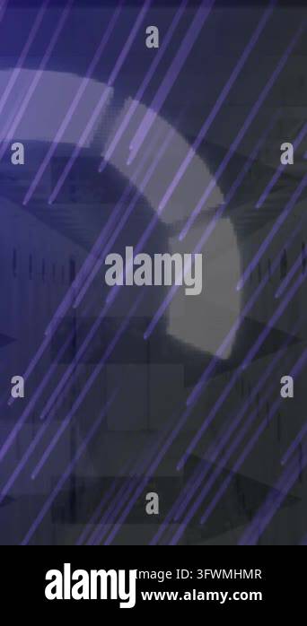 Animation of neon circular shapes, arrow icons and purple light trails ...