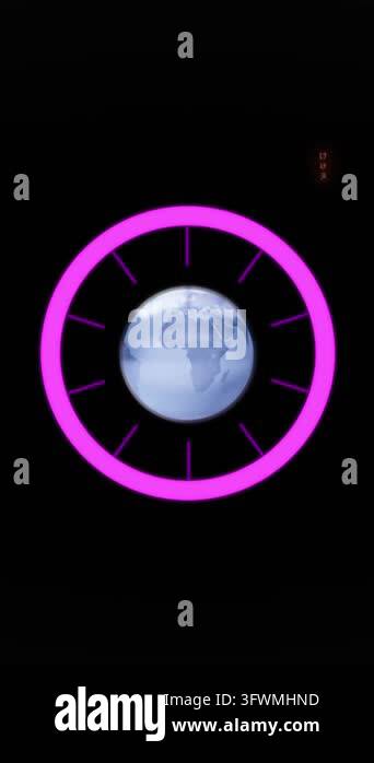 Animation of globe over data processing and scope scanning on black ...
