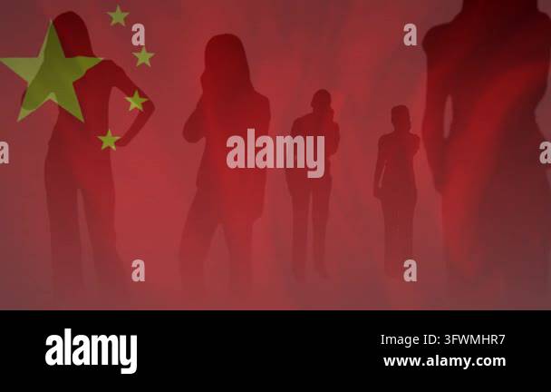 Unity Stock Red mist rising, five silhouettes defining, one stepping, phone gesture ...