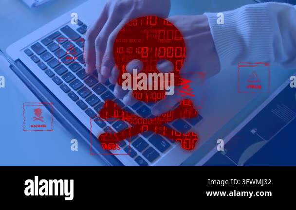 Man typing laptop keys while noting on notepad causing security alerts ...