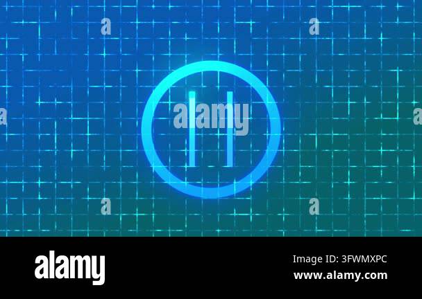 4K Neon Pause Icon Glowing Over a Futuristic Digital Grid Background ...