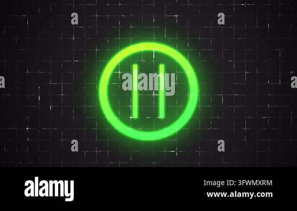 4K Neon Pause Icon Glowing Over a Futuristic Digital Grid Background ...