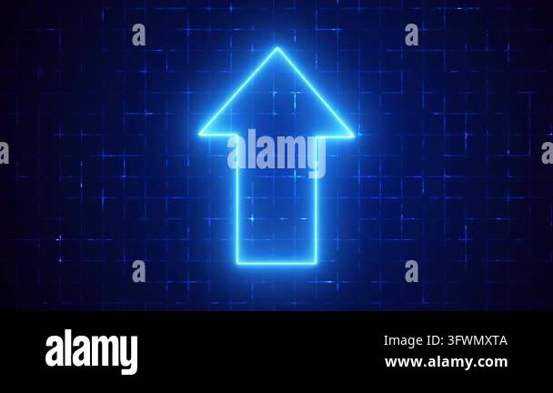 4K Glowing Neon Arrow on a Grid Background. Animated neon arrow ...