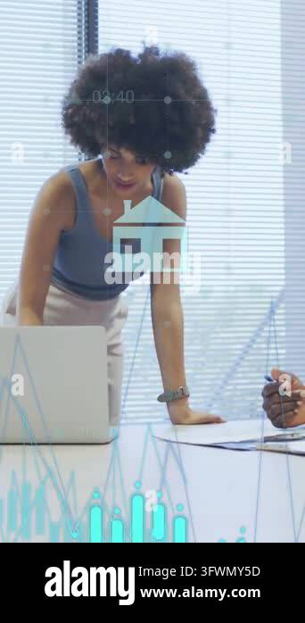 Animation of financial data processing over diverse business people ...