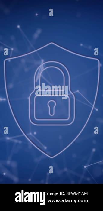 Animation of padlock icon over network of connections on blue ...