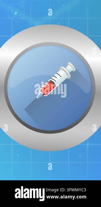 Animation of medical icons with vaccine on blue background. Global ...