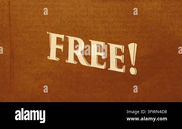 Text reading 'FREE!' in bold white letters on a brown textured ...
