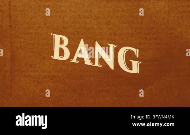 Text 'BANG' in large white letters on a textured brown background Stock ...