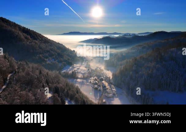 Snowy landscape under bright sun shining Stock Video Footage - Alamy