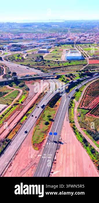 Motorway junction toward Valencia and Alicante, Spain. Road markings ...