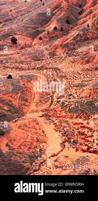 Winding path through badlands terrain in Teruel Spain, viewed from an ...