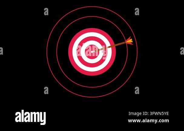 Graphic animation of an arrow hitting the center bullseye of a business ...