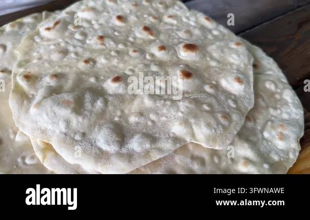 Close-up of freshly baked lavash bread. High quality 4k footage Stock ...