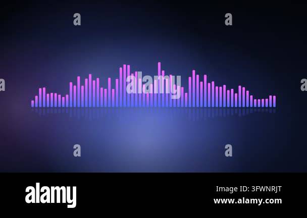 A stylized audio waveform with gradient purple and blue vertical bars ...