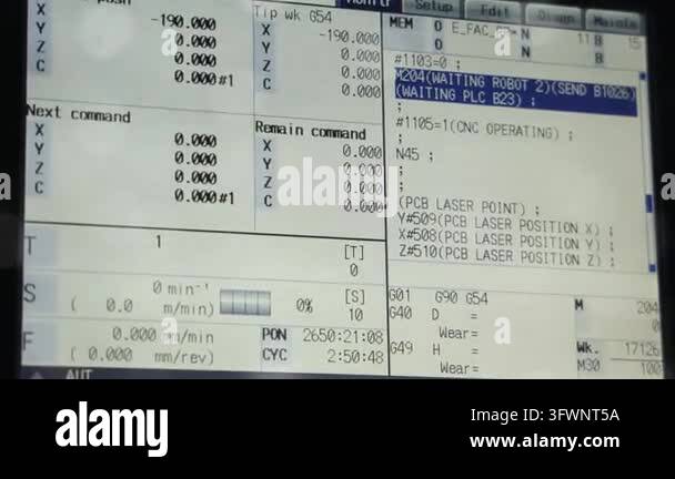 Machine monitor display. Close up of CNC machine monitor screen ...