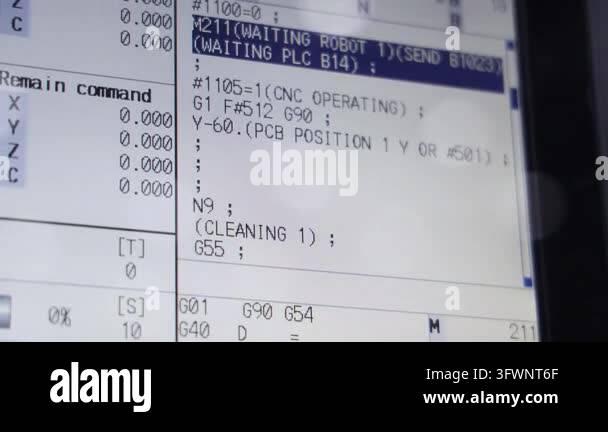 Machine monitor display. Close up of CNC machine monitor screen ...
