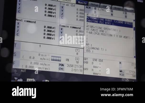 Machine monitor display. Close up of CNC machine monitor screen ...